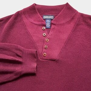 VTG USA Lands End Sweater L Burgundy Cotton Preppy Dark Academia Ivy Low Shawl